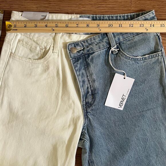 VERVET Norah Crossover Fly Colorblock Jeans 27 High Rise Straight Two Tone NWT - Picture 10 of 12